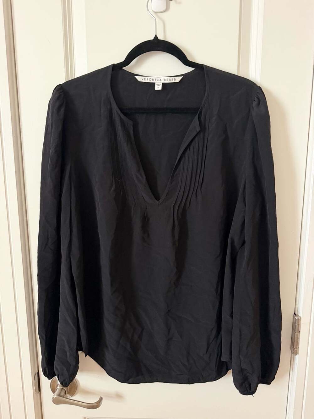 Veronica Beard Silk Blouse Size 10 Black Long Sleeve Top